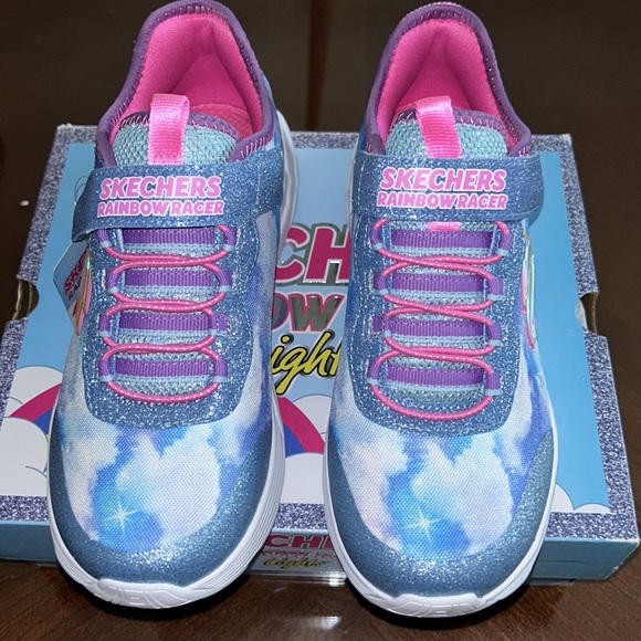 GIRLS' SKECHERS RAINBOW RACER LIGHT-UP WEDGE SNEAKERS NIB - Picture 8 of 8